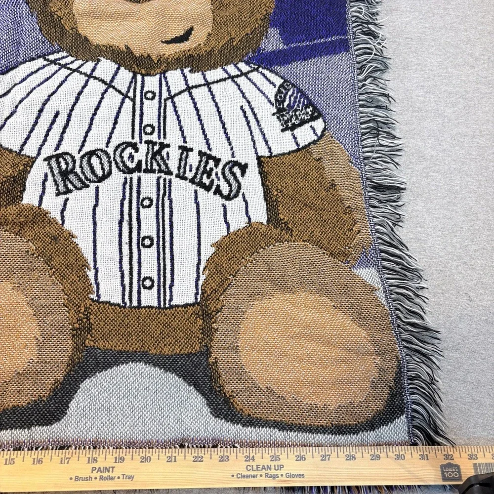 MLB Colorado Rockies Throw Blanket Unisex OS Purple Woven Tapestry Teddy Bear